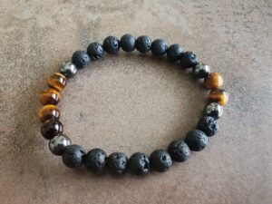 Náramok guličky pánsky LÁVA, HEMATIT, TIGRIE OKO 8 mm