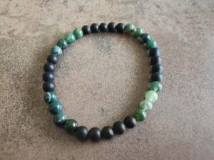 Náramok guličky pánsky 6 mm ÓNYX a machový ACHÁT