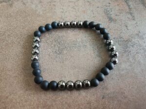 Náramok guličky pánsky 6 mm Ónyx a Hematit